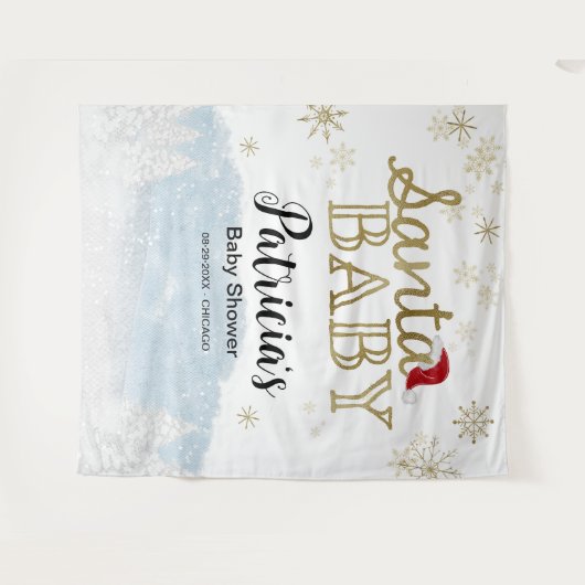 サンタベビークリスマスウィンターベビーシャワー背景 タペストリー (正面(横))