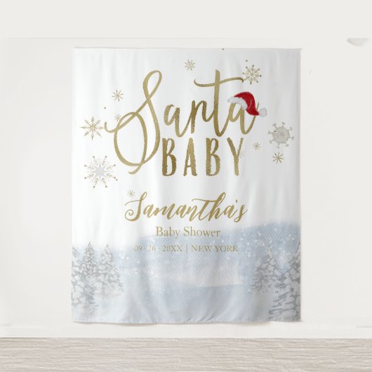 サンタベビークリスマスウィンターベビーシャワー背景 タペストリー (正面)