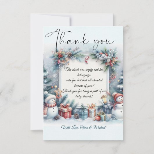 サンタベビークリスマスウィンターベビーシャワー サンキューカード (正面)