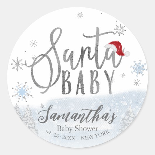 サンタベビークリスマスウィンターベビーシャワー ラウンドシール (正面)