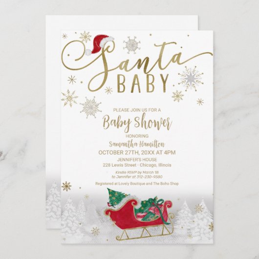 サンタベビークリスマスウィンターベビーシャワー 招待状 (正面/裏面)