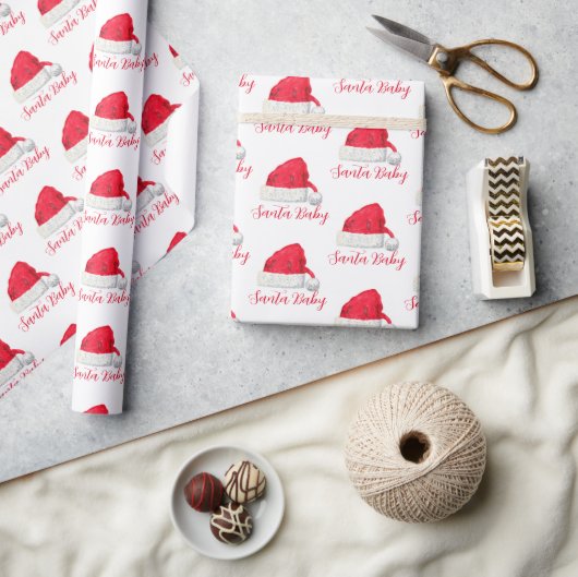 サンタベビークリスマスウィンターレッドベビーシャワー ラッピングペーパー (クラフト)