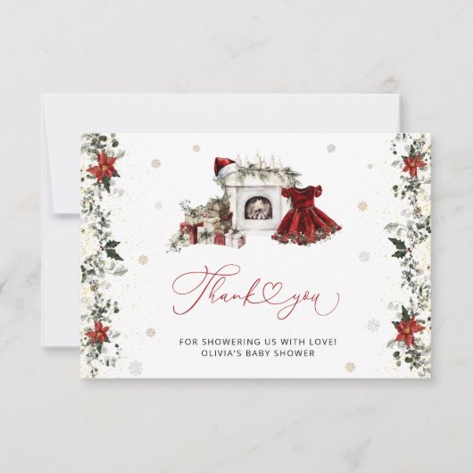 サンタベビークリスマスガール赤ちゃんシャワーありがとう カード (正面)