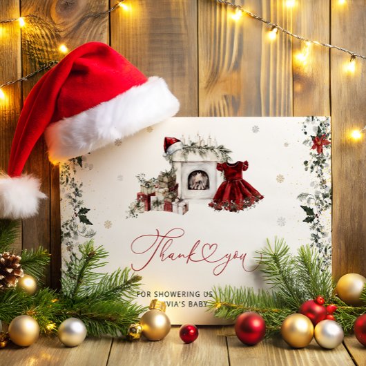 サンタベビークリスマスガール赤ちゃんシャワーありがとう カード