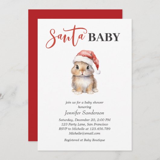 サンタベビークリスマスガール赤ちゃんシャワー招待状 招待状 (正面/裏面)