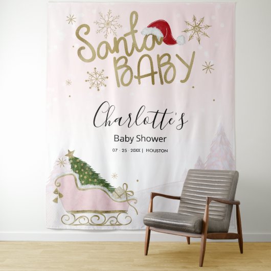 サンタベビークリスマスガール赤ちゃんシャワー背景 タペストリー (インサイチュ)