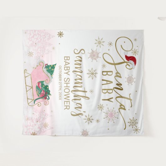 サンタベビークリスマスガール赤ちゃんシャワー背景 タペストリー (正面(横))