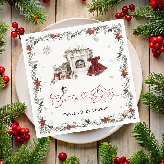 サンタベビークリスマスガール赤ちゃんシャワー スタンダードカクテルナプキン