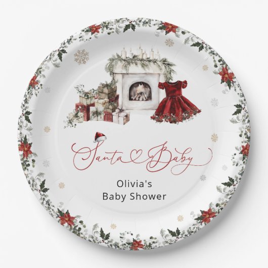 サンタベビークリスマスガール赤ちゃんシャワー ペーパープレート (正面)