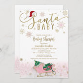 サンタベビークリスマスガール赤ちゃんシャワー 招待状 (正面/裏面)
