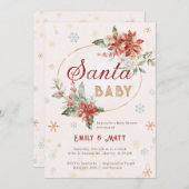 サンタベビークリスマスシャワースプリンクルポインセチア 招待状 (正面/裏面)