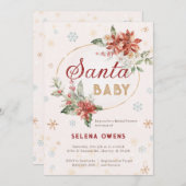 サンタベビークリスマスブライダルシャワーポインセチア 招待状 (正面/裏面)