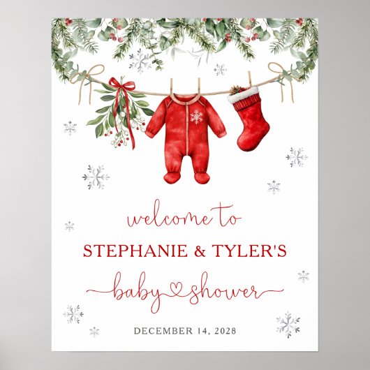 サンタベビークリスマスベビーシャワーウェルカムサイン ポスター (正面)