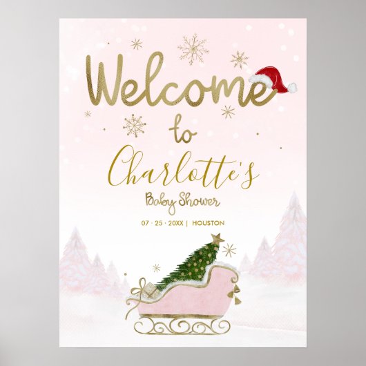 サンタベビークリスマスベビーシャワーウェルカムサイン ポスター (正面)