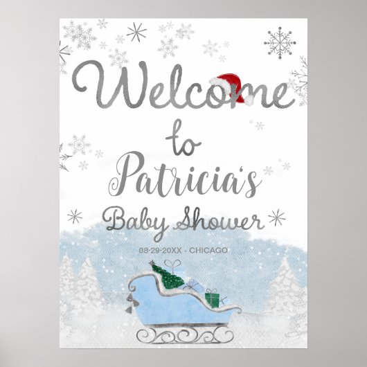 サンタベビークリスマスベビーシャワーウェルカムサイン ポスター (正面)