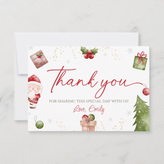 サンタベビークリスマスベビーシャワーサンキューカード 招待状 (正面)