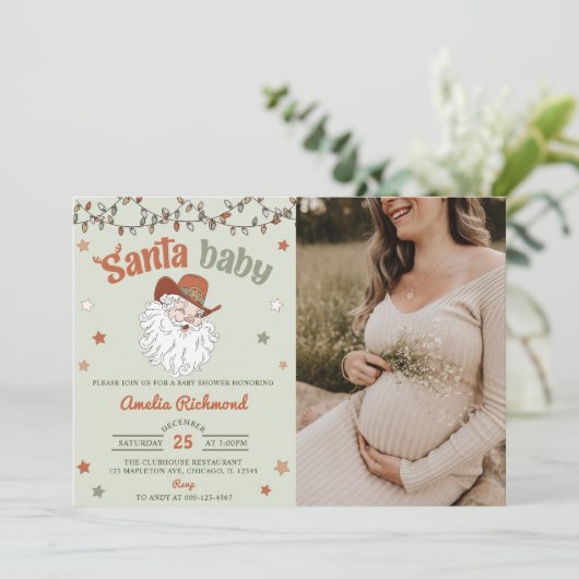 サンタベビークリスマスベビーシャワーパーティー写真 招待状 (スタンド正面)