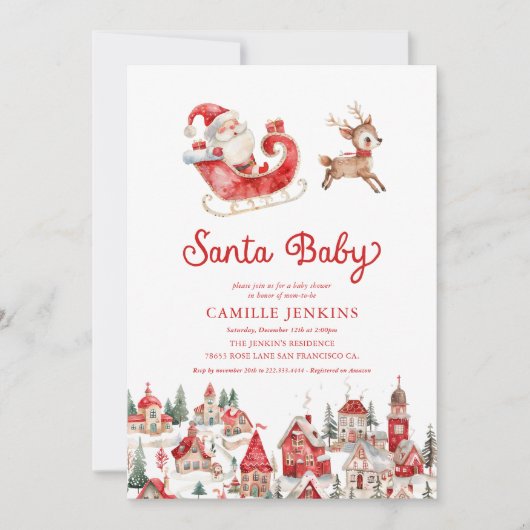 サンタベビークリスマスベビーシャワー招待状 招待状 (正面)