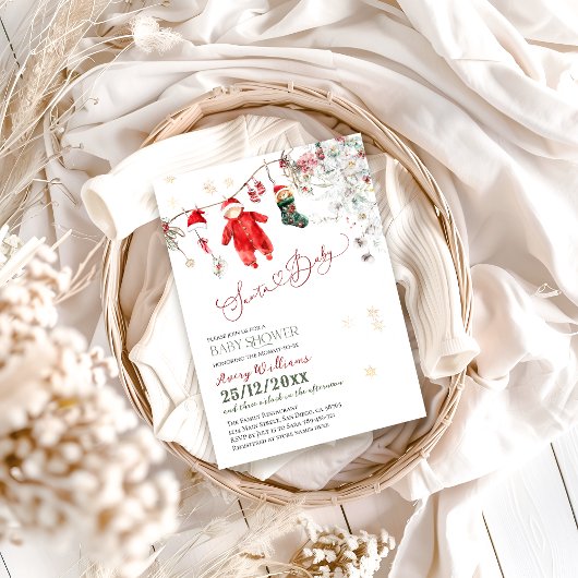 サンタベビークリスマスベビーシャワー男女兼用 招待状
