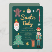 サンタベビークリスマスホリデーベビーシャワー 招待状 (正面/裏面)
