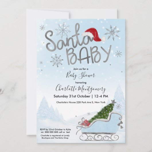 サンタベビークリスマスボーイ赤ちゃんシャワー 招待状 (正面)