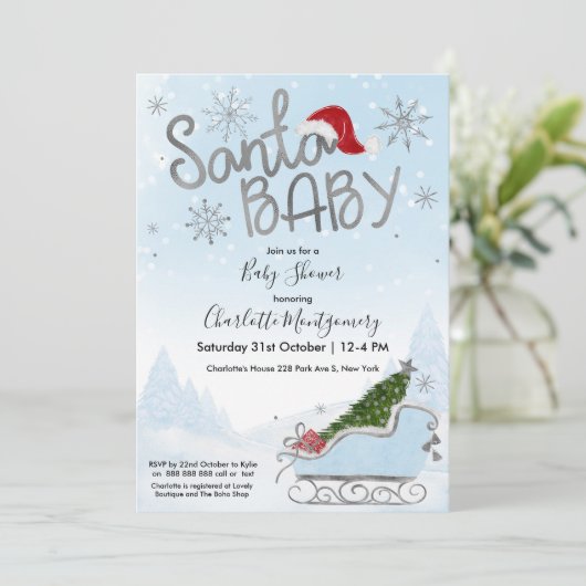 サンタベビークリスマスボーイ赤ちゃんシャワー 招待状 (スタンド正面)