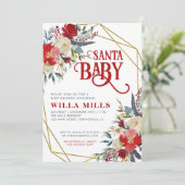 サンタベビークリスマスレッド緑の金ゴールドベビーシャワー 招待状 (スタンド正面)