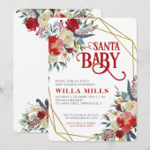 サンタベビークリスマスレッド緑の金ゴールドベビーシャワー 招待状 (正面/裏面)