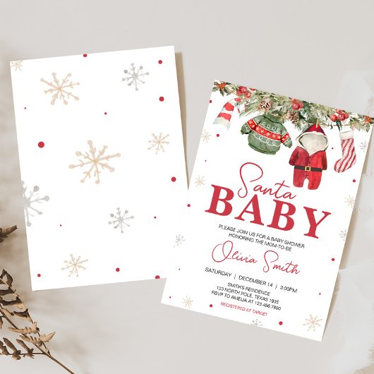 サンタベビークリスマス服ベビーシャワー 招待状