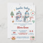 サンタベビークリスマス雪だるまベビーシャワーパーティー 招待状 (正面)