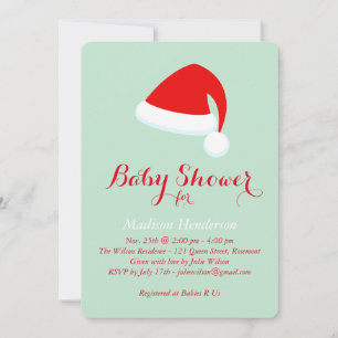 サンタベビーシャワー招待状 – 赤と緑 招待状