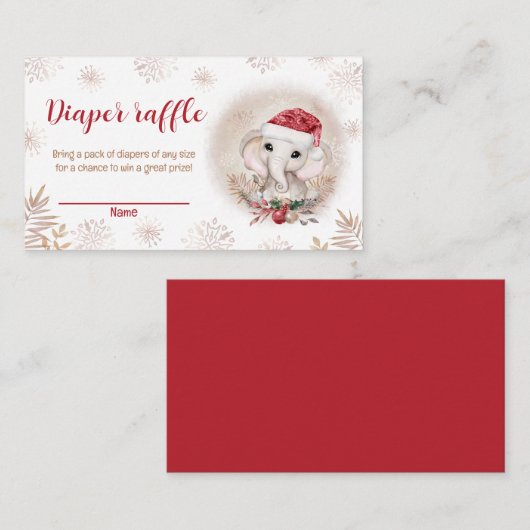 サンタベビーゾウ赤ちゃんシャワーおむつラッフルカード エンクロージャーカード (正面/裏面)