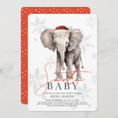 サンタベビーゾウ雪片ベビーシャワー 招待状 (正面/裏面)
