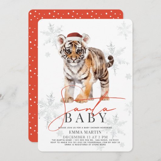 サンタベビータイガースノーフレークスベビーシャワー 招待状 (正面/裏面)