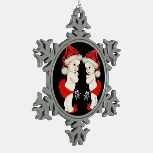 サンタベビーツインベビーガールクリスマス スノーフレークピューターオーナメント (左)