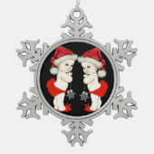 サンタベビーツインベビーガールクリスマス スノーフレークピューターオーナメント (正面)