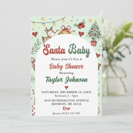 サンタベビートナカイ赤ちゃんシャワーパーティー 招待状 (スタンド正面)