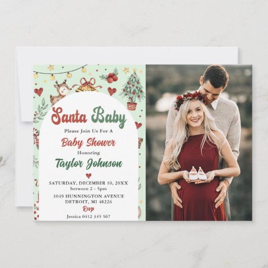 サンタベビートナカイ赤ちゃんシャワー写真 招待状 (正面)