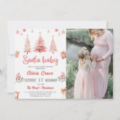 サンタベビーピンクウィンターツリークリスマスベビーシャワー 招待状 (正面)