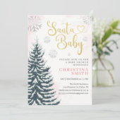 サンタベビーピンクウィンターワンダーランドベビーガールシャワー 招待状 (スタンド正面)