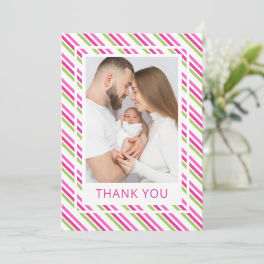 サンタベビーピンクグリーン赤ちゃんシャワーありがとう 招待状 (スタンド正面)