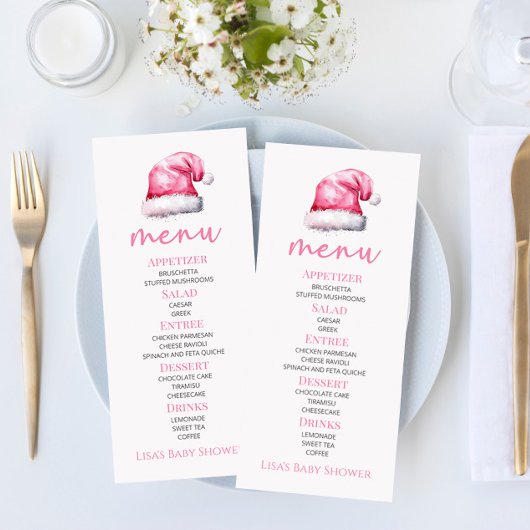 サンタベビーピンクスノーサンタハットベビーシャワーフード メニュー