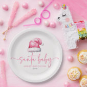 サンタベビーピンクハットクリスマスホリデーベビーシャワー ペーパープレート (パーティー)