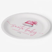 サンタベビーピンクハットクリスマスホリデーベビーシャワー ペーパープレート (アングル)