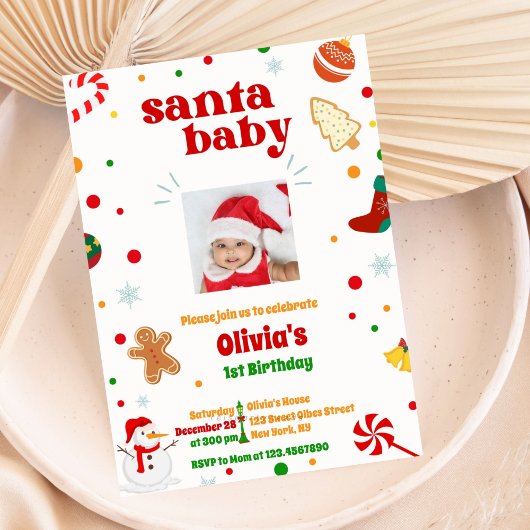 サンタベビーフォトクリスマスクリスマス1回目の誕生日招待状 招待状