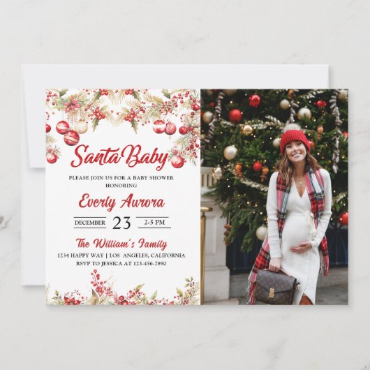 サンタベビーフローラ赤ちゃんシャワー写真 招待状 (正面)