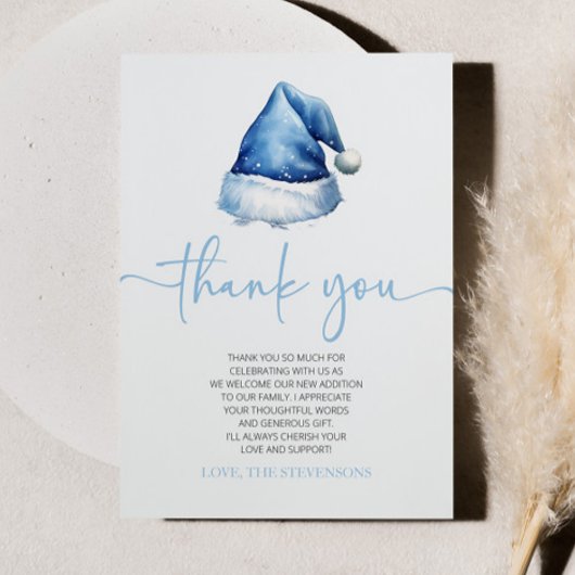 サンタベビーブルーハットクリスマスホリデーベビーシャワー サンキューカード