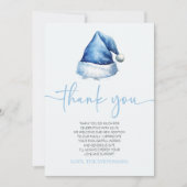 サンタベビーブルーハットクリスマスホリデーベビーシャワー サンキューカード (正面)