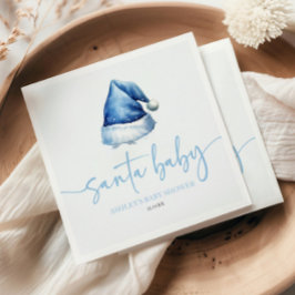 サンタベビーブルーハットクリスマスホリデーベビーシャワー スタンダードランチョンナプキン