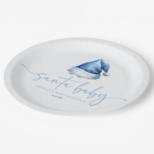 サンタベビーブルーハットクリスマスホリデーベビーシャワー ペーパープレート (アングル)